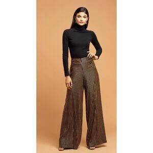 Eva Franco High Rise Wide Leg Hepburn Pant - Black and Gold Stripe Size 0